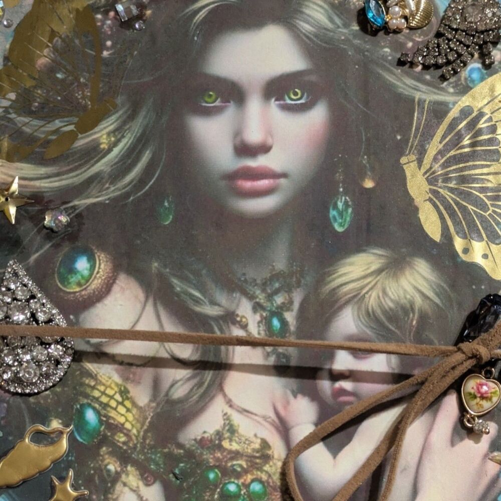Handmade Mermaid Junk Journal Ocean Theme Art Journal Mixed Media Charms Pearls - Picture 3 of 12